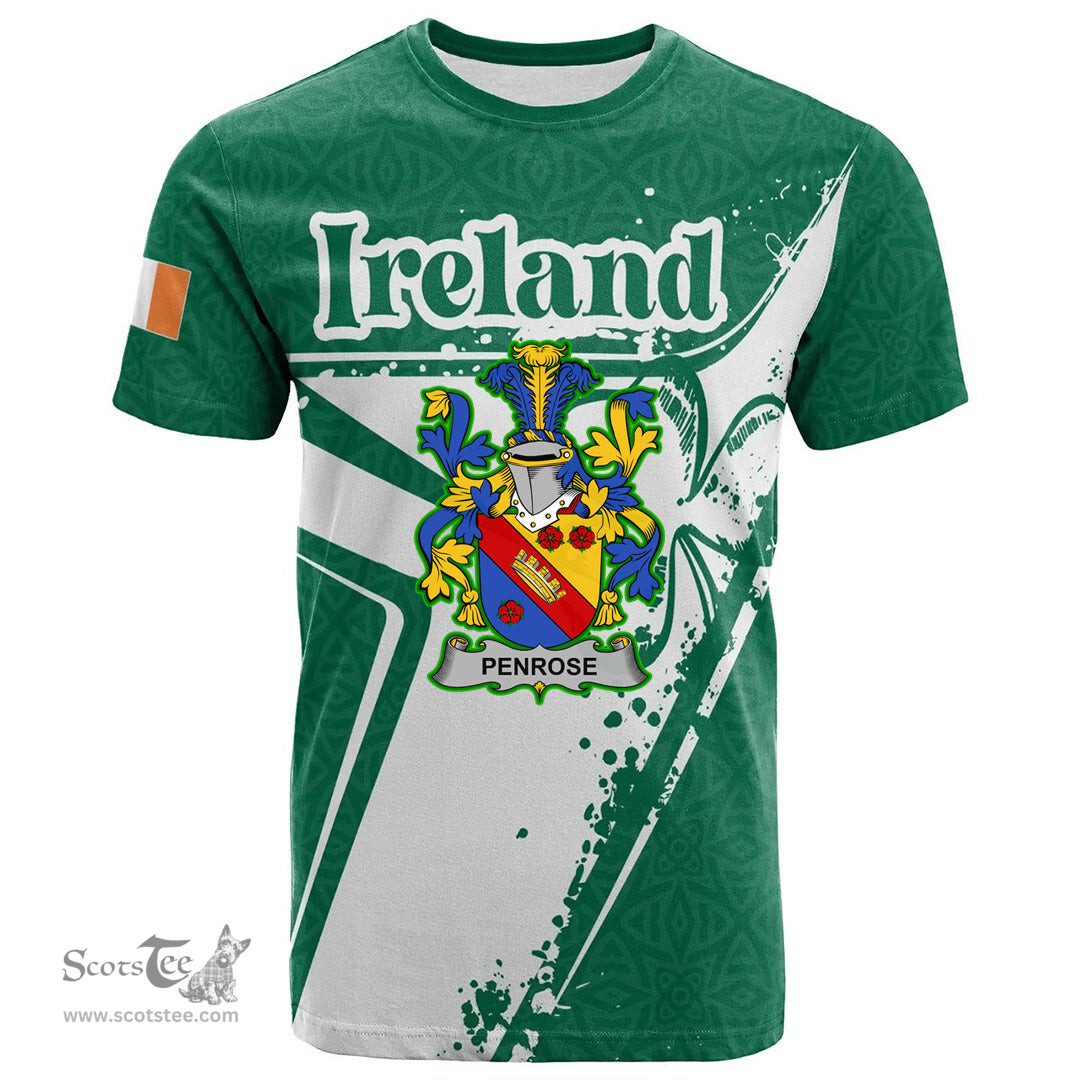 ScotsTee Shop Irish Penrose Coat of Arms Irish Celtic Shamrock T Shirt Add Your Text Personalized T Shirt