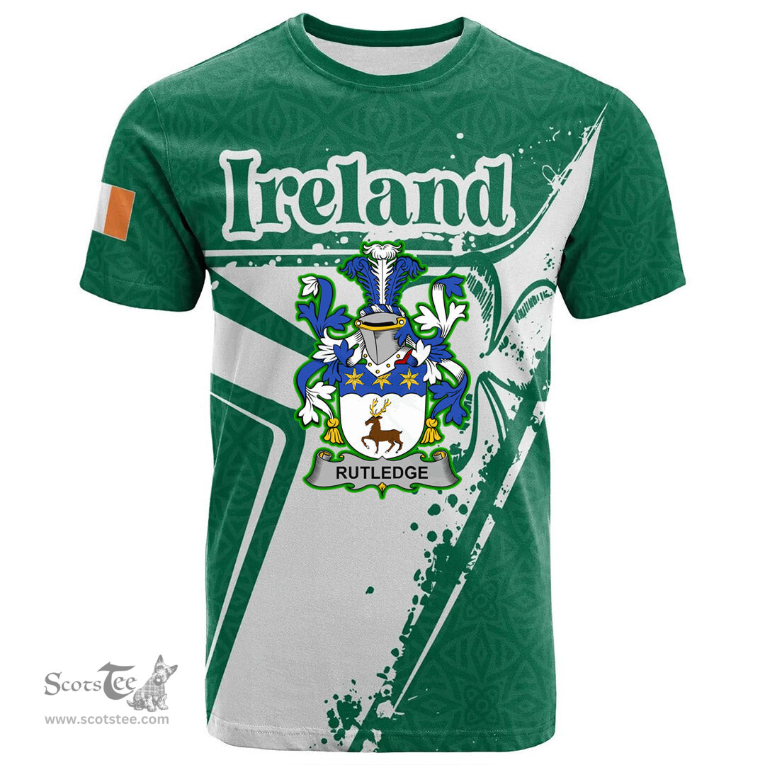 ScotsTee Shop Irish Rutledge Coat of Arms Irish Celtic Shamrock T Shirt Add Your Text Personalized T Shirt