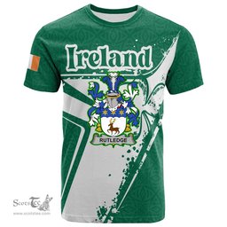 ScotsTee Shop Irish Rutledge Coat of Arms Irish Celtic Shamrock T Shirt Add Your Text Personalized T Shirt