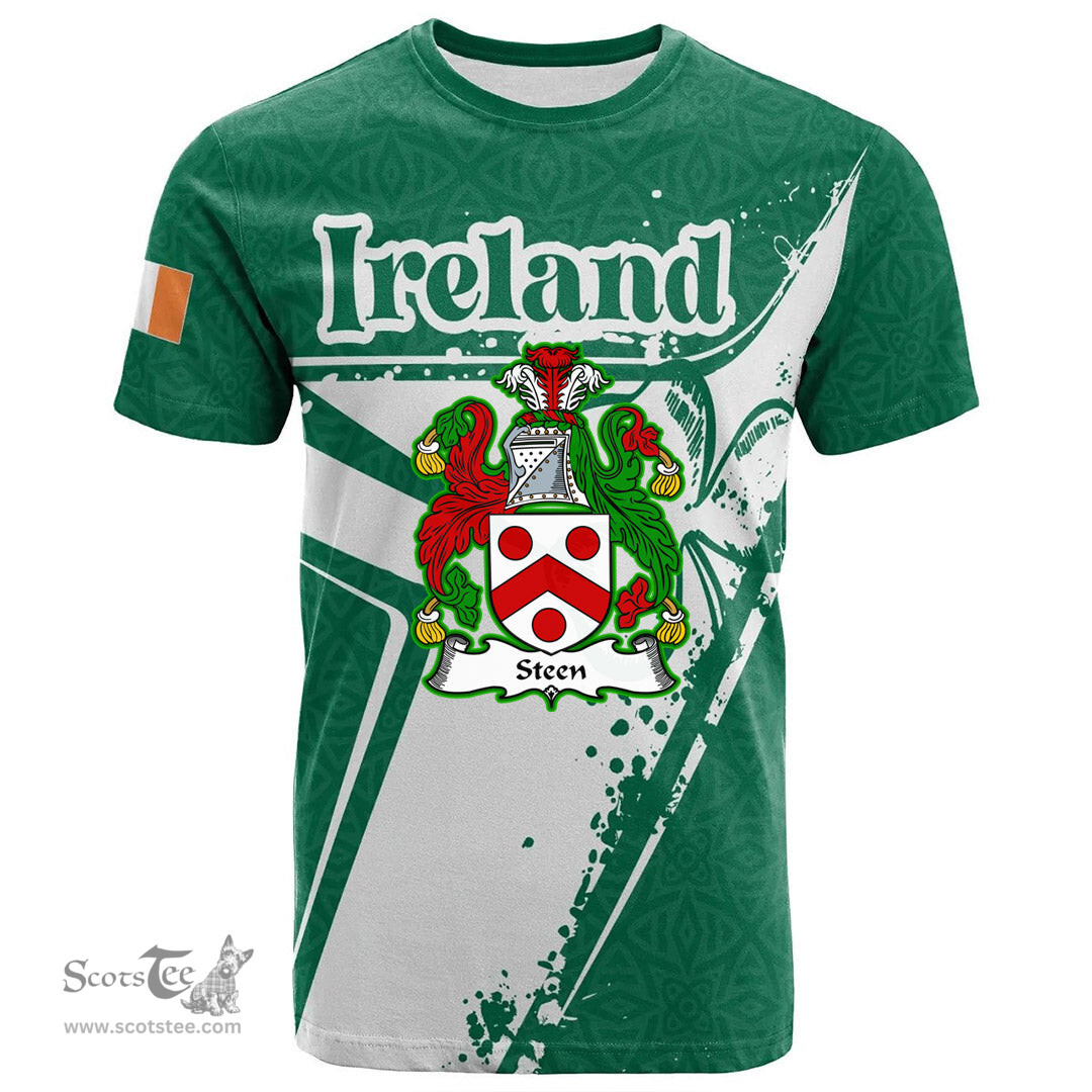 ScotsTee Shop Irish Steen Coat of Arms Irish Celtic Shamrock T Shirt Add Your Text Personalized T Shirt