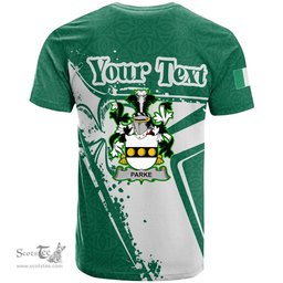 ScotsTee Shop Irish Parke Coat of Arms Irish Celtic Shamrock T Shirt Add Your Text Personalized T Shirt