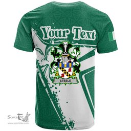 ScotsTee Shop Irish Steele Coat of Arms Irish Celtic Shamrock T Shirt Add Your Text Personalized T Shirt