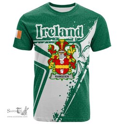 ScotsTee Shop Irish Ramsden Coat of Arms Irish Celtic Shamrock T Shirt Add Your Text Personalized T Shirt