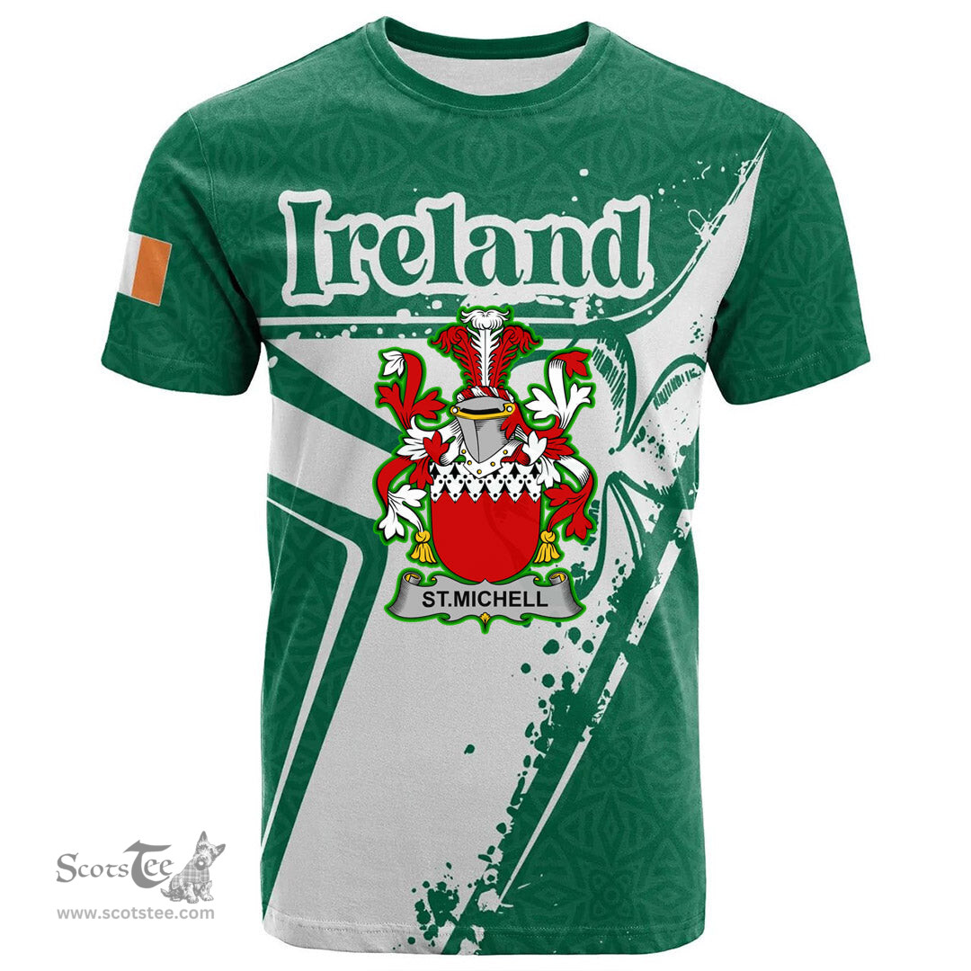 ScotsTee Shop Irish St.Michell Coat of Arms Irish Celtic Shamrock T Shirt Add Your Text Personalized T Shirt