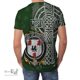 ScotsTee Shop Irish Godfrey (of Bushfield) Coat of Arms Irish Family Crest T Shirt Irish Shamrock Celtic Cross Green T Shirt