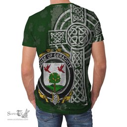 ScotsTee Shop Irish Geraghty or McGarrity Coat of Arms Irish Family Crest T Shirt Irish Shamrock Celtic Cross Green T Shirt