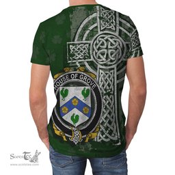ScotsTee Shop Irish Grove Coat of Arms Irish Family Crest T Shirt Irish Shamrock Celtic Cross Green T Shirt