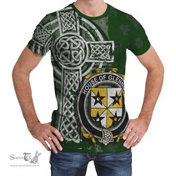 ScotsTee Shop Irish Glennon or Glenane Coat of Arms Irish Family Crest T Shirt Irish Shamrock Celtic Cross Green T Shirt