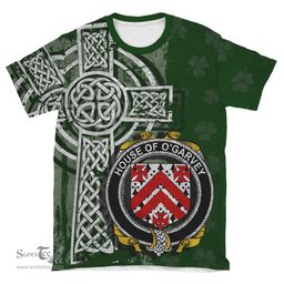 ScotsTee Shop Irish Garvey or O'Garvey Coat of Arms Irish Family Crest T Shirt Irish Shamrock Celtic Cross Green T Shirt