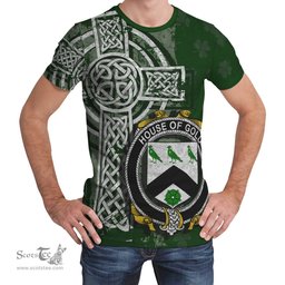 ScotsTee Shop Irish Gold Coat of Arms Irish Family Crest T Shirt Irish Shamrock Celtic Cross Green T Shirt