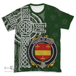 ScotsTee Shop Irish Gore Coat of Arms Irish Family Crest T Shirt Irish Shamrock Celtic Cross Green T Shirt