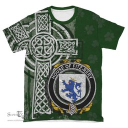 ScotsTee Shop Irish Fitz-Rery Coat of Arms Irish Family Crest T Shirt Irish Shamrock Celtic Cross Green T Shirt
