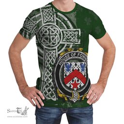 ScotsTee Shop Irish Fownes Coat of Arms Irish Family Crest T Shirt Irish Shamrock Celtic Cross Green T Shirt