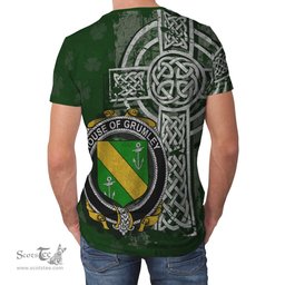 ScotsTee Shop Irish Grumley Coat of Arms Irish Family Crest T Shirt Irish Shamrock Celtic Cross Green T Shirt