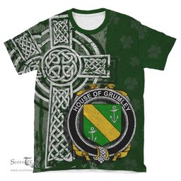 ScotsTee Shop Irish Grumley Coat of Arms Irish Family Crest T Shirt Irish Shamrock Celtic Cross Green T Shirt