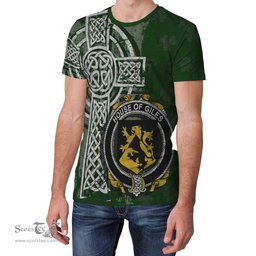 ScotsTee Shop Irish Giles or Gyles Coat of Arms Irish Family Crest T Shirt Irish Shamrock Celtic Cross Green T Shirt