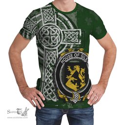 ScotsTee Shop Irish Giles or Gyles Coat of Arms Irish Family Crest T Shirt Irish Shamrock Celtic Cross Green T Shirt