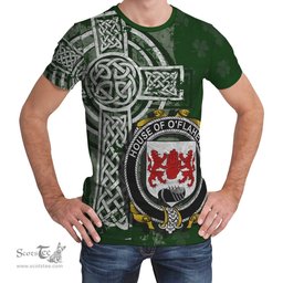 ScotsTee Shop Irish Flaherty or O'Flaherty Coat of Arms Irish Family Crest T Shirt Irish Shamrock Celtic Cross Green T Shirt