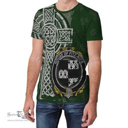 ScotsTee Shop Irish Fitz-Rice Coat of Arms Irish Family Crest T Shirt Irish Shamrock Celtic Cross Green T Shirt