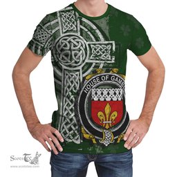 ScotsTee Shop Irish Gamble Coat of Arms Irish Family Crest T Shirt Irish Shamrock Celtic Cross Green T Shirt