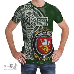 ScotsTee Shop Irish Grace Coat of Arms Irish Family Crest T Shirt Irish Shamrock Celtic Cross Green T Shirt