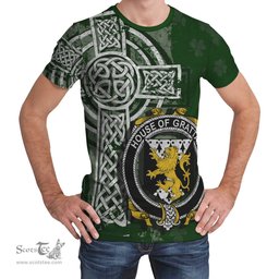 ScotsTee Shop Irish Grattan or McGrattan Coat of Arms Irish Family Crest T Shirt Irish Shamrock Celtic Cross Green T Shirt