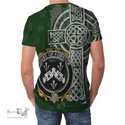 ScotsTee Shop Irish Forster Coat of Arms Irish Family Crest T Shirt Irish Shamrock Celtic Cross Green T Shirt