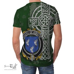 ScotsTee Shop Irish Gibson Coat of Arms Irish Family Crest T Shirt Irish Shamrock Celtic Cross Green T Shirt