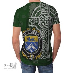 ScotsTee Shop Irish Goldsmith Coat of Arms Irish Family Crest T Shirt Irish Shamrock Celtic Cross Green T Shirt