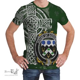 ScotsTee Shop Irish Goodman Coat of Arms Irish Family Crest T Shirt Irish Shamrock Celtic Cross Green T Shirt