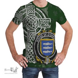 ScotsTee Shop Irish Garvan or O'Garvan Coat of Arms Irish Family Crest T Shirt Irish Shamrock Celtic Cross Green T Shirt
