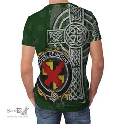 ScotsTee Shop Irish Giggins Coat of Arms Irish Family Crest T Shirt Irish Shamrock Celtic Cross Green T Shirt