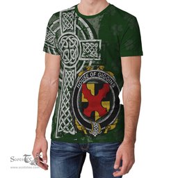 ScotsTee Shop Irish Giggins Coat of Arms Irish Family Crest T Shirt Irish Shamrock Celtic Cross Green T Shirt