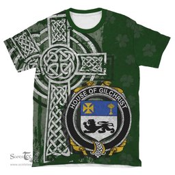 ScotsTee Shop Irish Gilchrist or McGilchrist Coat of Arms Irish Family Crest T Shirt Irish Shamrock Celtic Cross Green T Shirt