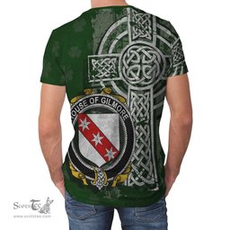 ScotsTee Shop Irish Gilmore Coat of Arms Irish Family Crest T Shirt Irish Shamrock Celtic Cross Green T Shirt