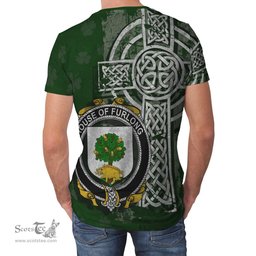 ScotsTee Shop Irish Furlong Coat of Arms Irish Family Crest T Shirt Irish Shamrock Celtic Cross Green T Shirt