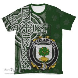 ScotsTee Shop Irish Furlong Coat of Arms Irish Family Crest T Shirt Irish Shamrock Celtic Cross Green T Shirt