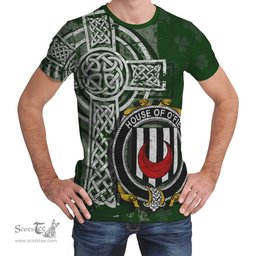 ScotsTee Shop Irish Foy or O'Fie Coat of Arms Irish Family Crest T Shirt Irish Shamrock Celtic Cross Green T Shirt
