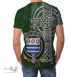 ScotsTee Shop Irish Gray Coat of Arms Irish Family Crest T Shirt Irish Shamrock Celtic Cross Green T Shirt