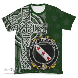ScotsTee Shop Irish Gleeson or O'Glissane Coat of Arms Irish Family Crest T Shirt Irish Shamrock Celtic Cross Green T Shirt