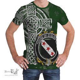 ScotsTee Shop Irish Gleeson or O'Glissane Coat of Arms Irish Family Crest T Shirt Irish Shamrock Celtic Cross Green T Shirt