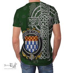 ScotsTee Shop Irish Fleming Coat of Arms Irish Family Crest T Shirt Irish Shamrock Celtic Cross Green T Shirt