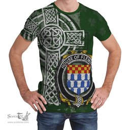 ScotsTee Shop Irish Fleming Coat of Arms Irish Family Crest T Shirt Irish Shamrock Celtic Cross Green T Shirt