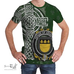 ScotsTee Shop Irish Graham or Grahan Coat of Arms Irish Family Crest T Shirt Irish Shamrock Celtic Cross Green T Shirt