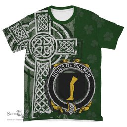 ScotsTee Shop Irish Gillman Coat of Arms Irish Family Crest T Shirt Irish Shamrock Celtic Cross Green T Shirt