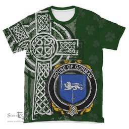 ScotsTee Shop Irish Gorman or McGorman Coat of Arms Irish Family Crest T Shirt Irish Shamrock Celtic Cross Green T Shirt