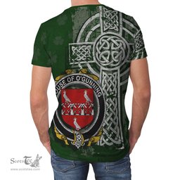 ScotsTee Shop Irish Gunning or O'Gunning Coat of Arms Irish Family Crest T Shirt Irish Shamrock Celtic Cross Green T Shirt