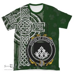 ScotsTee Shop Irish Looney or O'Lunney Coat of Arms Irish Family Crest T Shirt Irish Shamrock Celtic Cross Green T Shirt