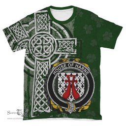 ScotsTee Shop Irish Harne Coat of Arms Irish Family Crest T Shirt Irish Shamrock Celtic Cross Green T Shirt