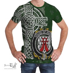 ScotsTee Shop Irish Harne Coat of Arms Irish Family Crest T Shirt Irish Shamrock Celtic Cross Green T Shirt